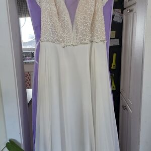 Beaded V-Neck A-Line Wedding Dress in Ivory and Champagne